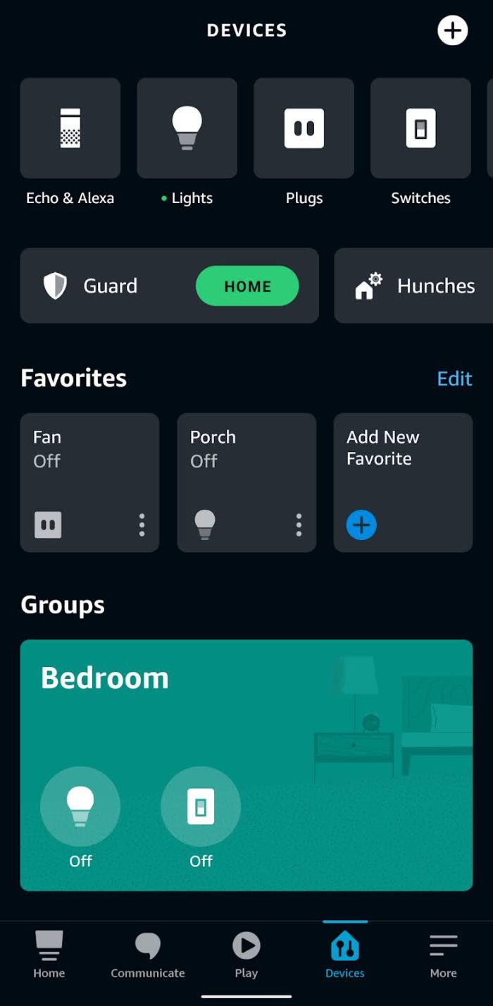 Amazon Alexa app smart device list