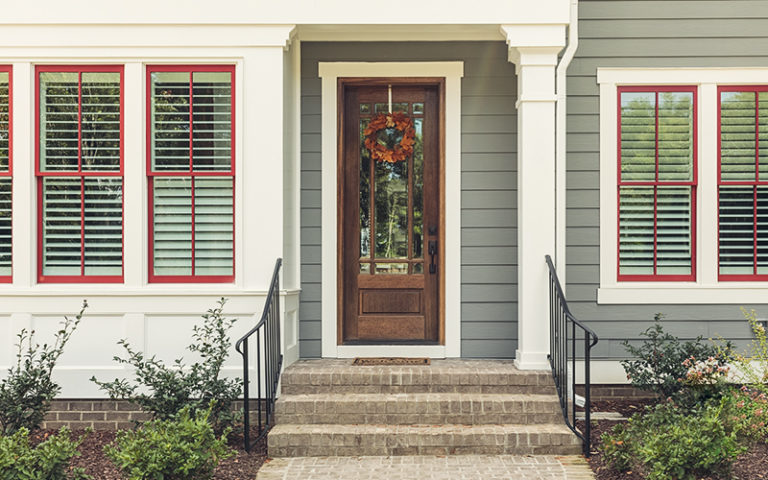 house front door and yard