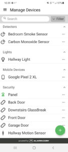 Frontpoint App Manage Devices Section