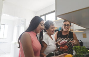 grandmother and women cooking dinner